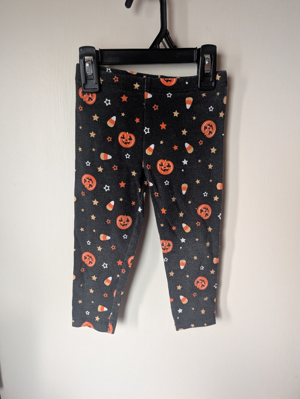 Kids 2t Unisex Halloween Pumpkin Print Leggings - Black & Orange